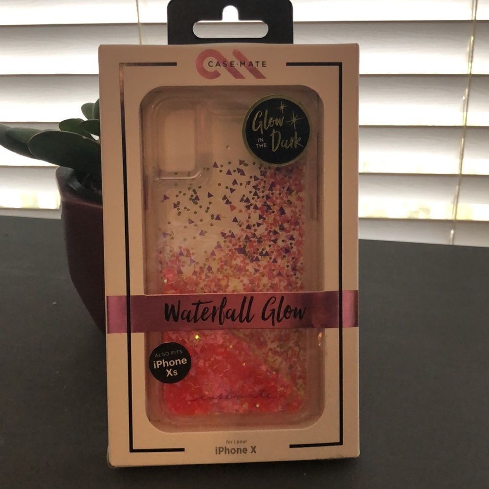 New Case-mate iPhone X/XS Waterfall Glow Glitter Phone Case GLOW IN THE DARK